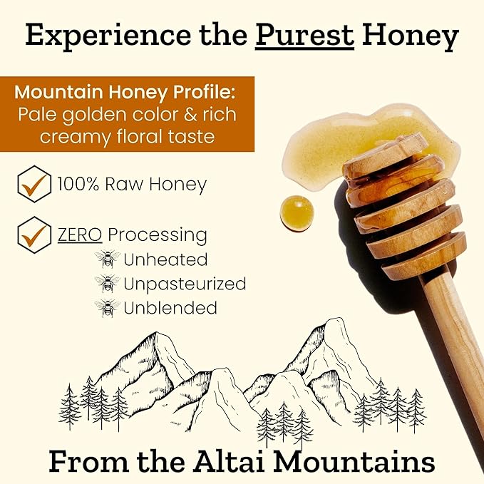 Altay Raw Mountain Honey - 100% Pure Unfiltered Unpasteurized Ethically Sourced - Glass Jar 908g / 35.2oz