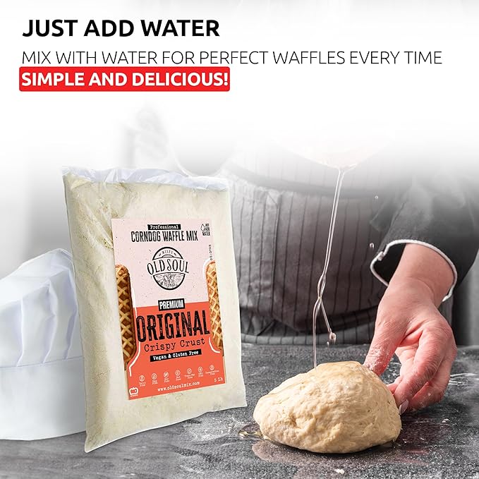 OldSoul Professional Corndog Waffle Mix | GLUTEN FREE &amp VEGAN | Original Flavour | 5 Lbs | 140 Waffles (5 Lbs Gluten Free &amp Vegan)