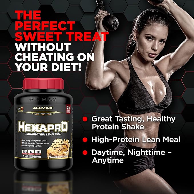 ALLMAX HEXAPRO Cookies &amp Cream - 5 lb - 25 Grams of Protein Per Serving - 8-Hour Sustained Release - Zero Sugar - 52 Servings