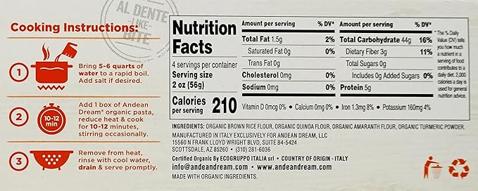 Andean Dream Organic Turmeric Spaghetti Pasta (12 Pack)