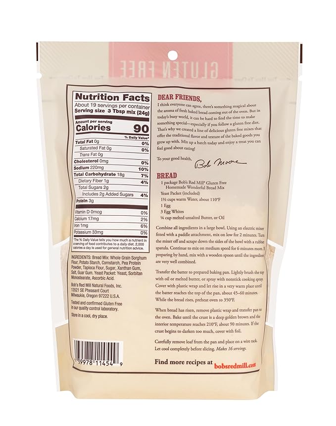 Bob's Red Mill Gluten Free Homemade Wonderful Bread Mix 16oz (Pack of 4) - Gluten Free Kosher