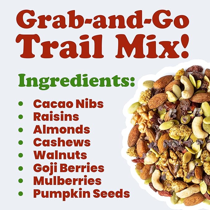 Food to Live - Organic Raw Munchies Snack Mix 1 Pound - Raw and Non-GMO Snack Mix Contains Cacao Nibs Raisins Almonds Cashews Walnuts Goji Berries Mulberries Pumpkin Seeds