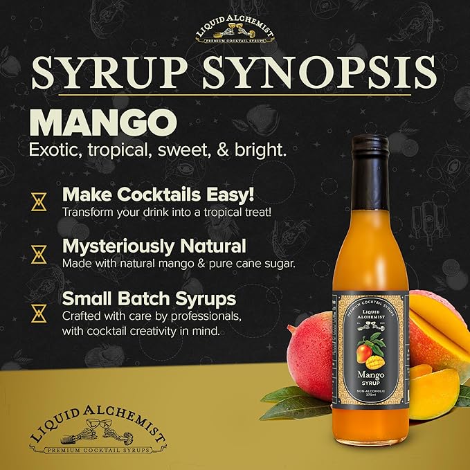 Liquid Alchemist Mango Syrup for Drinks - Real Ingredients Make our Mango Puree for Cocktails the Perfect Margarita Mix - Our Tropical Flavoring Syrup is Non-GMO &amp Vegan (12.7 oz)