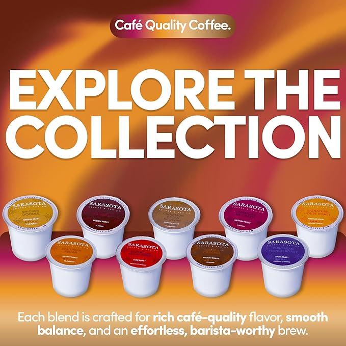 Sarasota K-Cup Coffee Pods | Medium Roast Flavored Coffee | Flavored Variety K Cups | Single Serve for Keurig Brewers | Gourmet Low Acid Mold Free | 24 Count