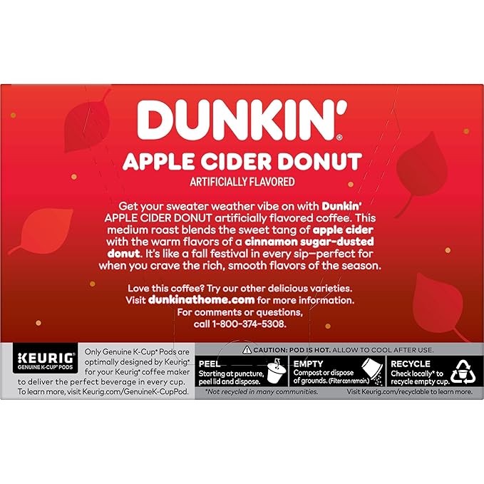 Dunkin’ Apple Cider Donut Artificially Flavored Coffee Keurig K-Cup Pods 10 Count Box (Pack of 6)