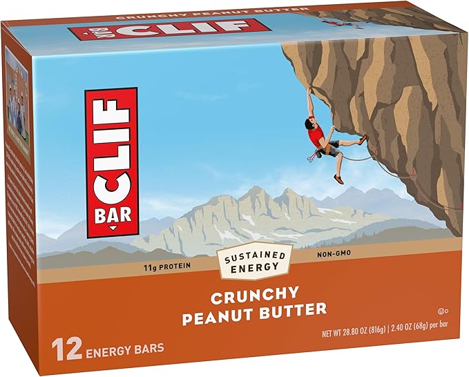 CLIF BAR - Crunchy Peanut Butter - Made with Organic Oats - Energy Bars - Non-GMO - Plant Based Protein Bars (12 Pack)