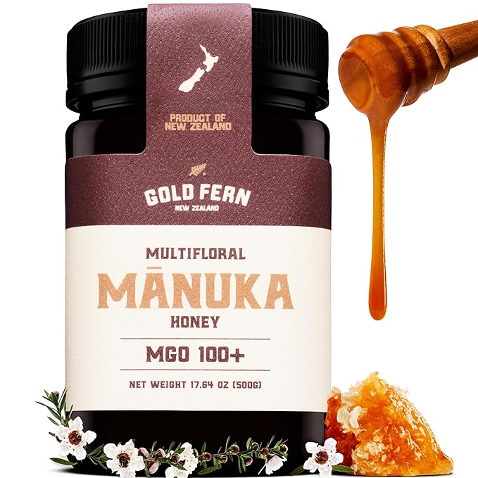 Gold Fern Honey - Raw New Zealand Manuka Honey | 1.1lb MGO 100+ | Pure Natural Unpasteurized and Unfiltered Superfood Honey Traceable from Hive to Hand.