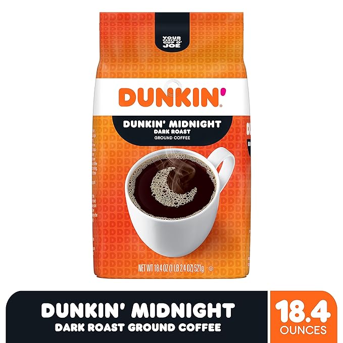 Dunkin’ Midnight Dark Roast Ground Coffee 18.4 Ounce Bag
