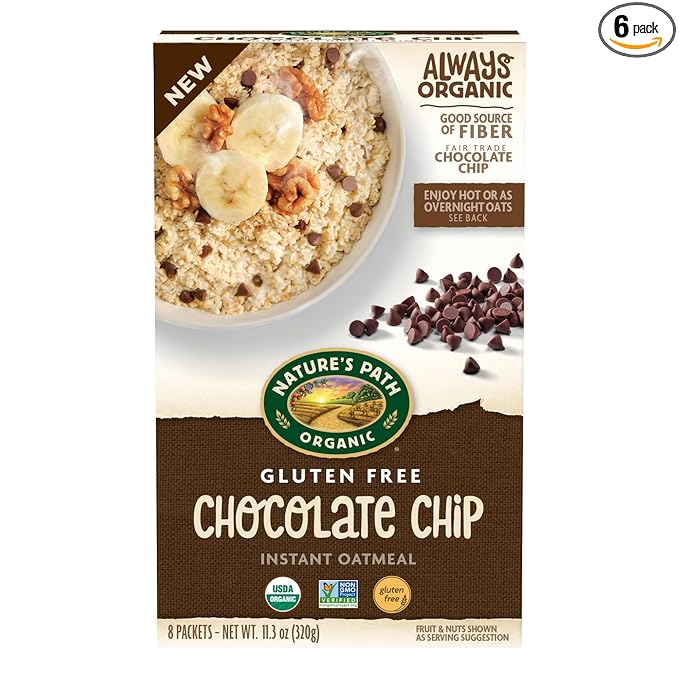 Nature's Path Organic Chocolate Chip Instant Oatmeal 11.3 oz (Pack of 6) Gluten Free Non-GMO Fair Trade