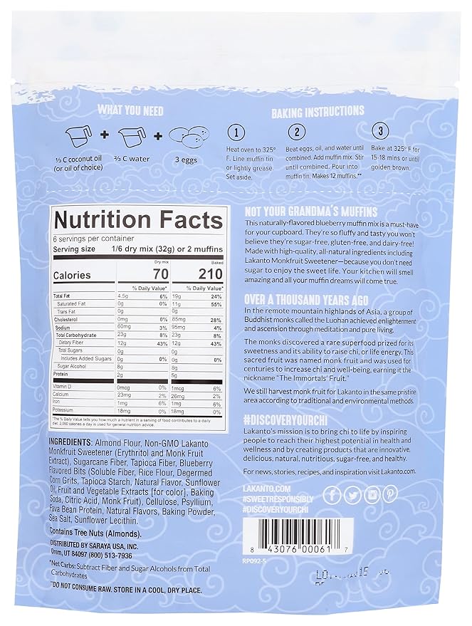 Lakanto Blueberry Muffin Mix Diet Friendly Sugar Free 6.77 Ounce (Pack Of 8)