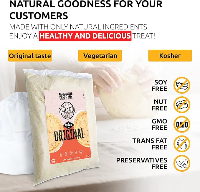 OldSoul Professional Crepe Mix | Original Dough Mix | Classic Flavour | 5 Lbs | 36 Crepes (5 Lbs Traditional)