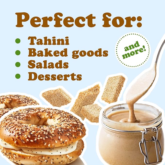Hulled Sesame Seeds 18 Pounds — Non-GMO Verified Whole Raw White Sesame Seeds Kosher and Vegan Unroasted Bulk Sesame. High in Magnesium Iron and Calcium. Perfect for Tahini Paste