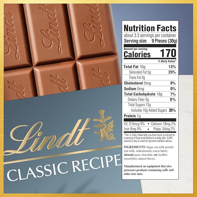 Lindt CLASSIC RECIPE Non-Dairy OatMilk Chocolate Candy Bar 10 Pack 3.5 oz.