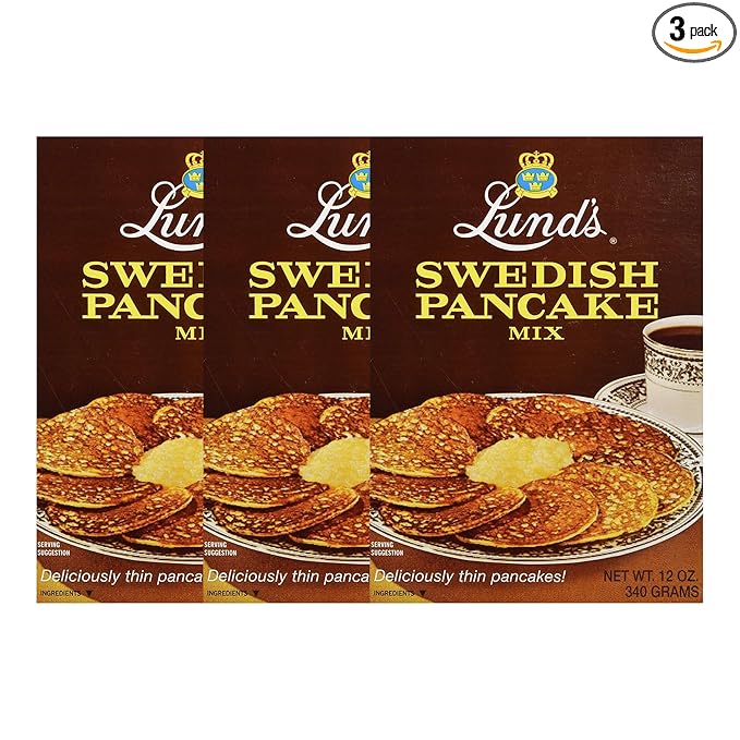 Lund’s Swedish Pancake Mix Deliciously Thin &amp Light Pancakes 12 oz Traditional Scandinavian Recipe - Easy Mix for Breakfast or Brunch [Pack of 3]