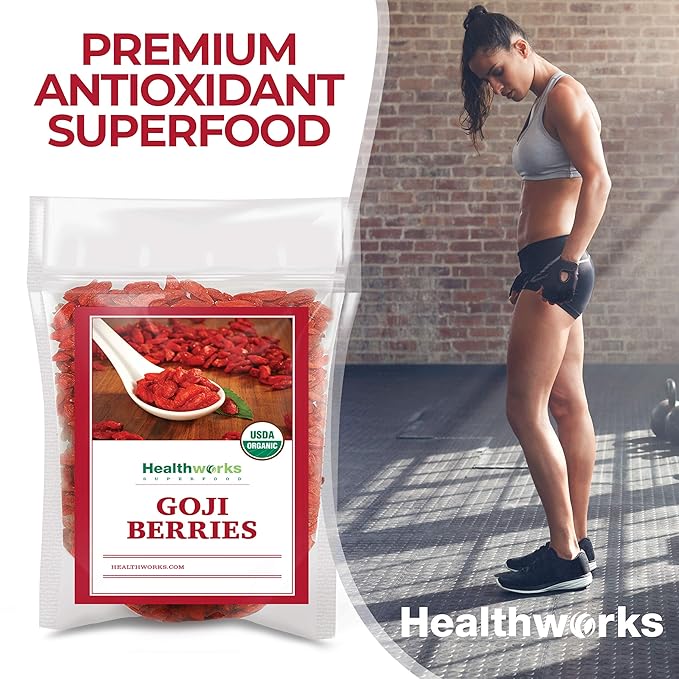 Healthworks Organic Dried Goji Berries - 32oz /2lb - 1 Pack - Vegan and Non-GMO Certified Organic Raw Sun-Dried Goji Berries