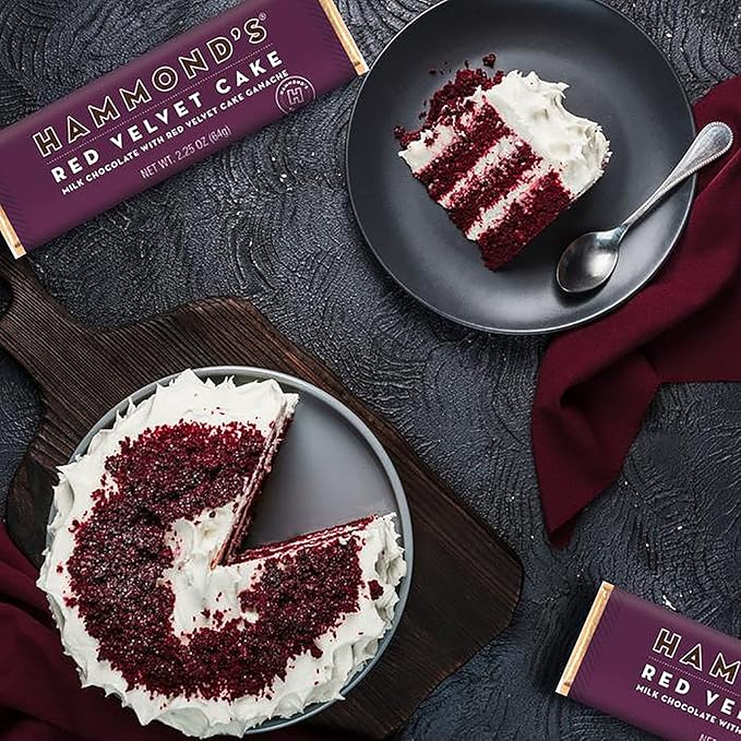 Hammond's Candies Gourmet Chocolate Candy Bars – Red Velvet Cake | Sweet Milk Chocolate Red Velvet Cake Ganache Premium Ingredients Certified Kosher Handcrafted in the USA | Pack 5