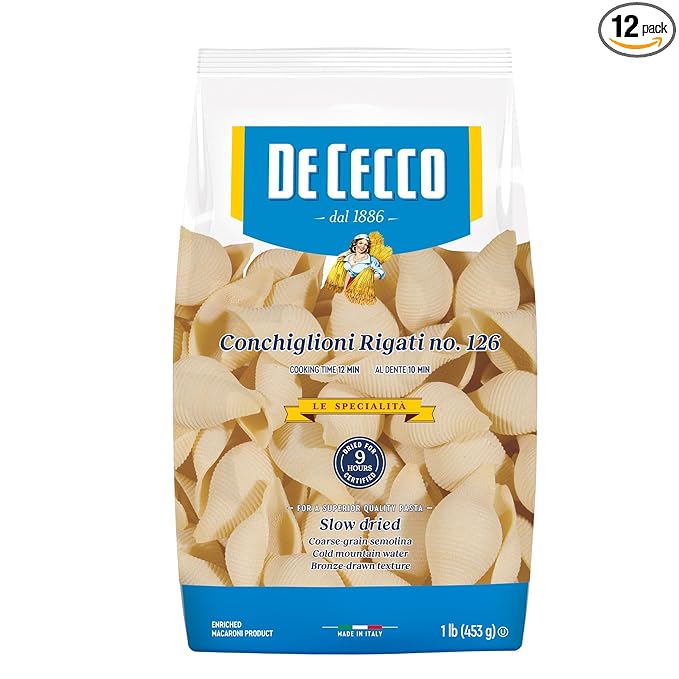 De Cecco Semolina Pasta Conchiglie Rigate No.126 1 Pound (Pack of 12)