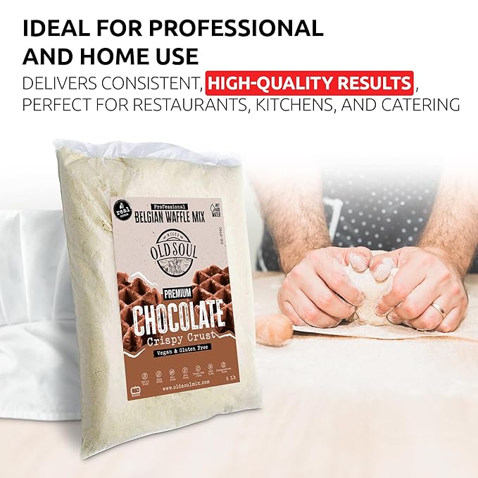 OldSoul Professional Belgian Waffle Mix | GLUTEN FREE &amp VEGAN | 5 Lbs | Crispy | Chocolate Flavour | 28 Waffles (5 Lbs Gluten Free &amp Vegan)