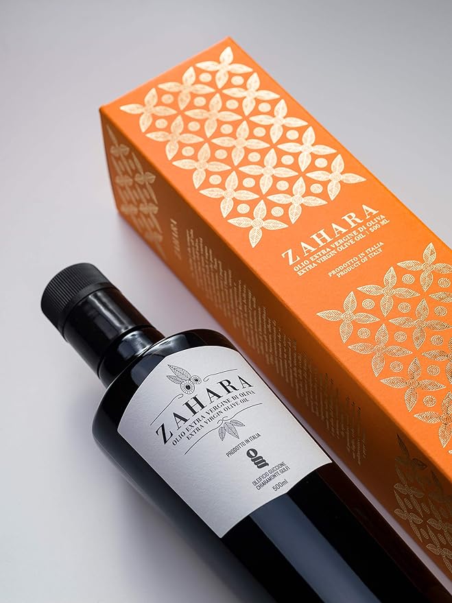 Zahara Extra Virgin Olive Oil from Italy | Sicilian Pure EVOO | Premium Early Harvest Cold Pressed Polyphenol Rich | Multiple Award Winner from Oleificio Guccione | 16.9 fl oz (500ml) Bottle With Beau