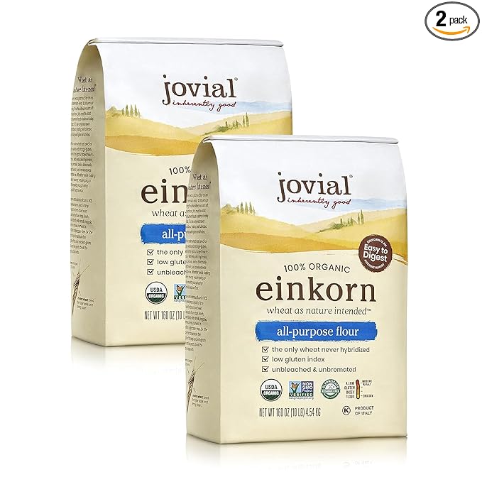 Jovial Organic Einkorn Unbleached All Purpose Flour - Bread Baking Flour for Sourdough High Protein Non-GMO For Organic Pizza &amp Pasta European Italian Made Glyphosate Free - 10 Lb 2 Pack