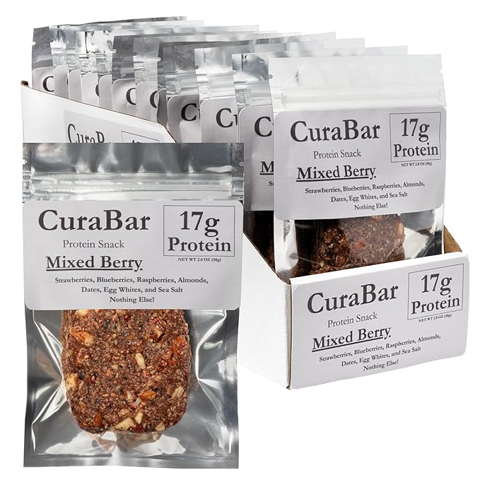 CuraBar Protein Bars – 17g Protein Low Carb Gluten Free Dairy Free Healthy Snack Seed Oil Free No Artificial Ingredients 12 Count Mixed Berry