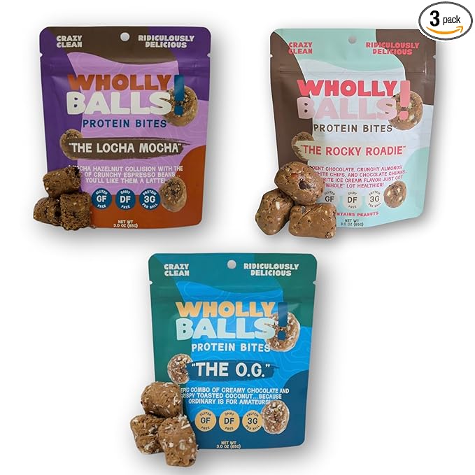 Wholly Balls Protein Bites – Healthy Plant-Based Snack | High Protein Low Sugar Gluten-Free Energy Balls (Pack of 3 Chocolate)