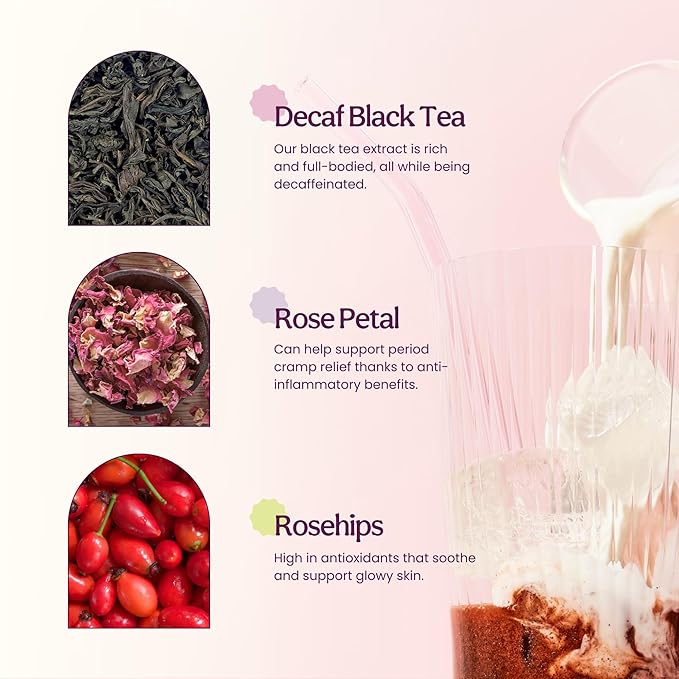Blume Organic Rose London Fog Earl Grey Tea | Decaf Black Tea Rose Petal Powder Vanilla Tart Cherry and Bergamot | Plant Based Superfood Latte | Vegan Gluten Free Drink | 25 Servings