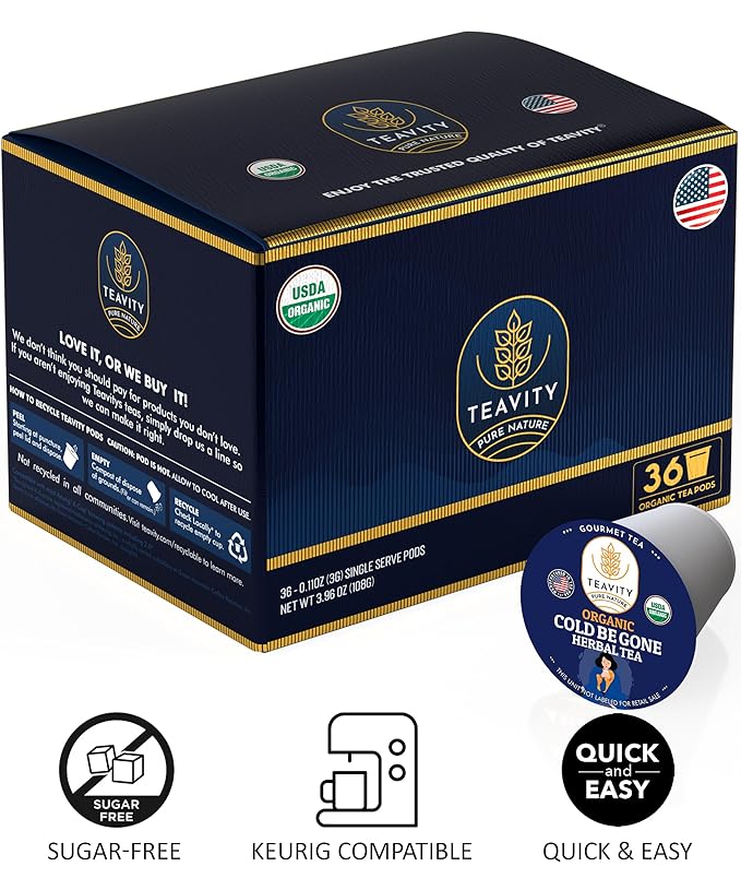 Organic Rooibos Tea Pods for Keurig with Lemon Mint Licorice - Unsweetened Decaf Tea for K Cup Brewing by Teavity (36 Tea Pods)