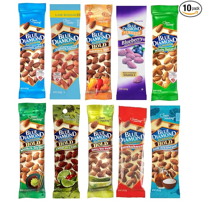Blue Diamond Almond Variety Packs 10 Flavors 1.5 Ounce Bags (Pack of 10)