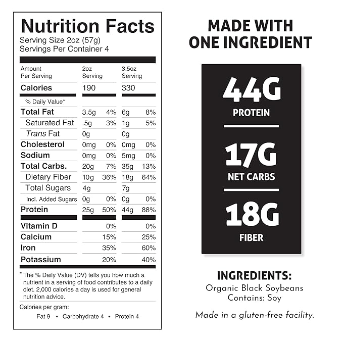 The Only Bean - Organic Black Bean Fettuccine Pasta - High Protein Keto Friendly Gluten-Free Vegan Non-GMO Kosher Low Carb Plant-Based Bean Noodles - 8 oz (6 Pack)