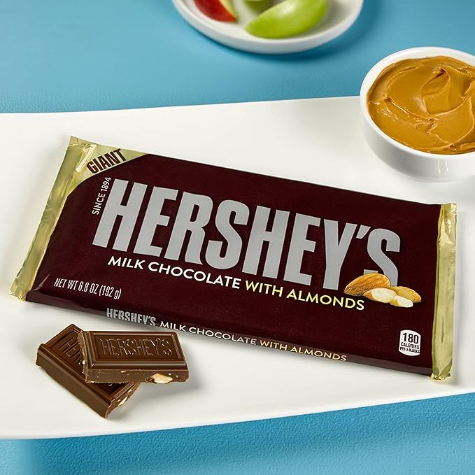 HERSHEY'S Milk Chocolate with Almonds Giant Candy 6.8 Ounce (Pack of 12)