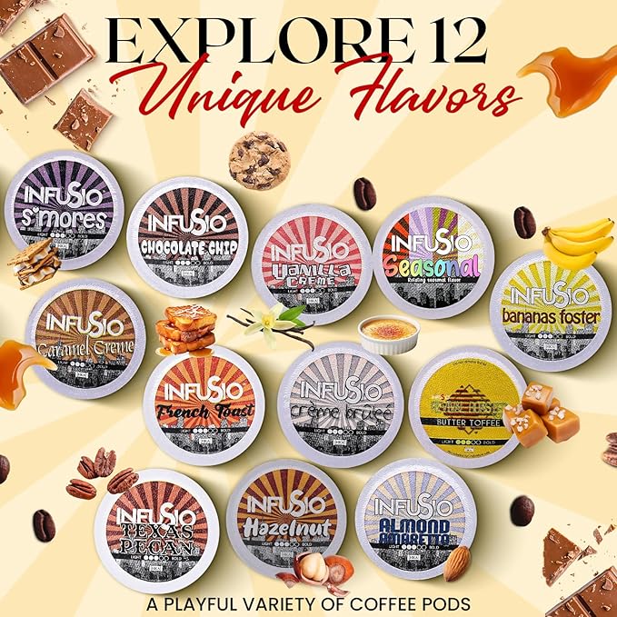 InfuSio Butter Toffee Coffee Pods Single Serve Coffee Pods for Keurig K Cups Brewers - Premium Roasted 96 Count