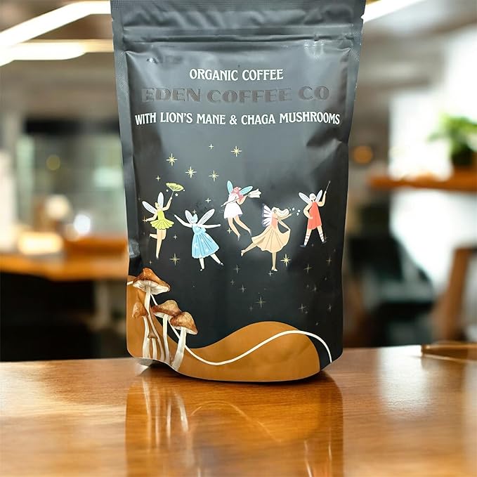 Eden Coffee Co - Organic Instant Coffee with Lion's Mane and Chaga Mushrooms - Brain &amp Immune Support - Vegan &amp Keto - Antioxidants &amp Superfoods