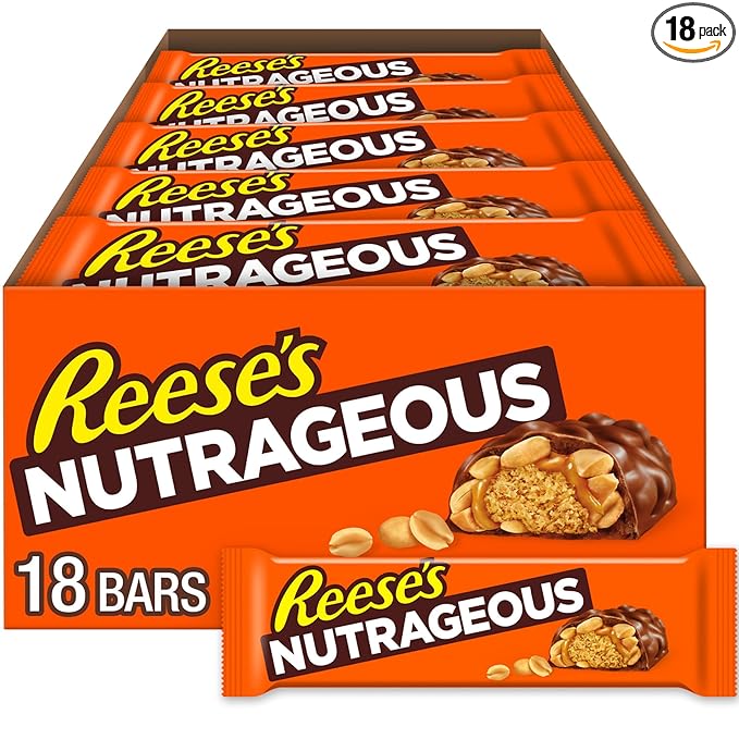 REESE'S NUTRAGEOUS Chocolate Peanut Butter Caramel and Peanut Candy Bars 1.66 oz (18 Count)