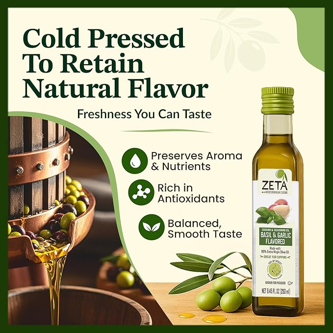 Zeta Extra Virgin Olive Oil with Basil and Garlic 8.5fl oz. Pack of 3