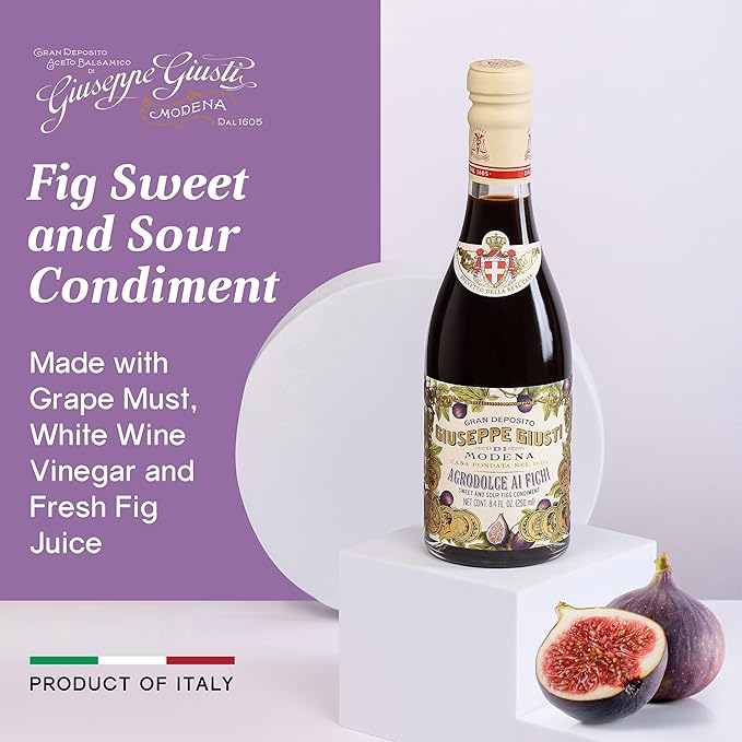 Giuseppe Giusti Fig Sweet and Sour Condiment – Made With Balsamic Vinegar of Modena Elevate Salads Pasta Desserts and Craft Cocktails – 8.45 fl oz (250 ml) - Pack of 1
