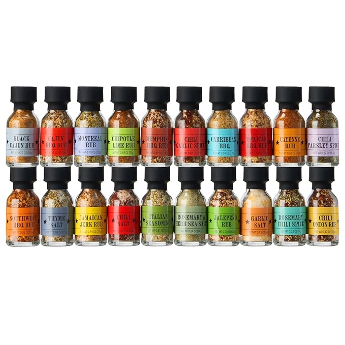 BBQ Grill Spice Set 20 Pack Glass Bottles Gourmet Seasoning Variety Rubs for Steak Chicken and Grilling BBQ Gift for Men Dad Husband Grill Master Kit for Father’s Day Birthday Cooking and Outdoor