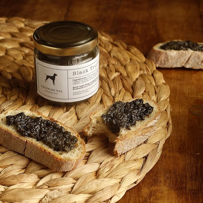 TRUFFLES USA Black Truffle Sauce 2.82 oz Jar - Imported from Italy - Fresh Sauce for Pasta Chicken Steak Vegetables Bread - Unique Gourmet Recipe