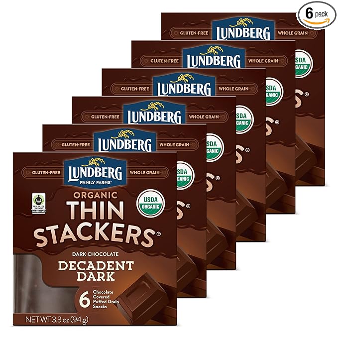 Lundberg Organic Thin Stackers Rice Cake Decadent Dark Chocolate Fair Trade Kosher USDA Certified Organic Gluten Free &amp Non-GMO 3.3 Ounce (Pack of 6)