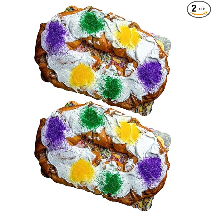 Caluda's King Cake DIY Kit - Pack of 2 - Fresh Un-Iced Brioche Cake with Icing Packets Mardi Gras Colored Sugars Baby Decorating Instructions Serves 10-12 Authentic New Orleans Louisiana Mardi Gr