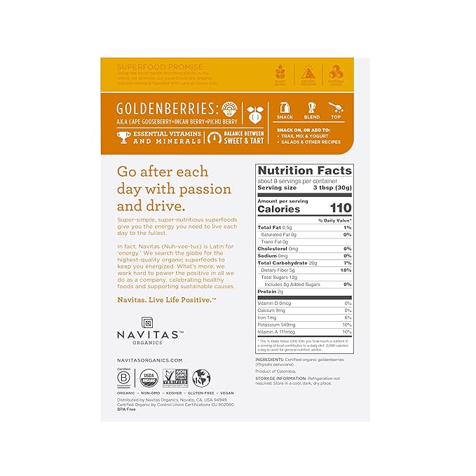 Navitas Organics Goldenberries Original 8 oz. Bags (Pack of 2)