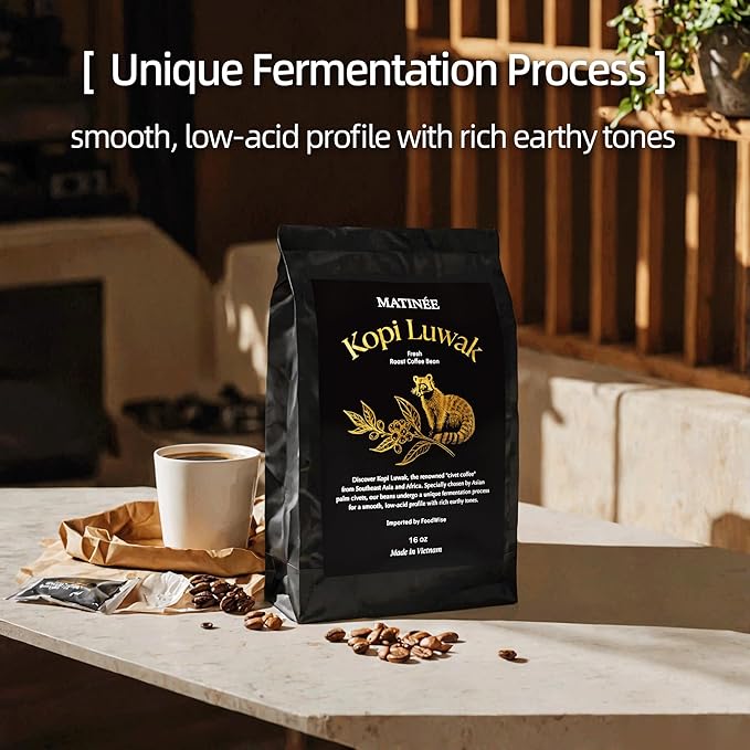 MATINÉE Wild Kopi Luwak Coffee Beans Medium Roast Whole Bean Coffee Sustainably Sourced From Vietnam 16oz / 454 Grams