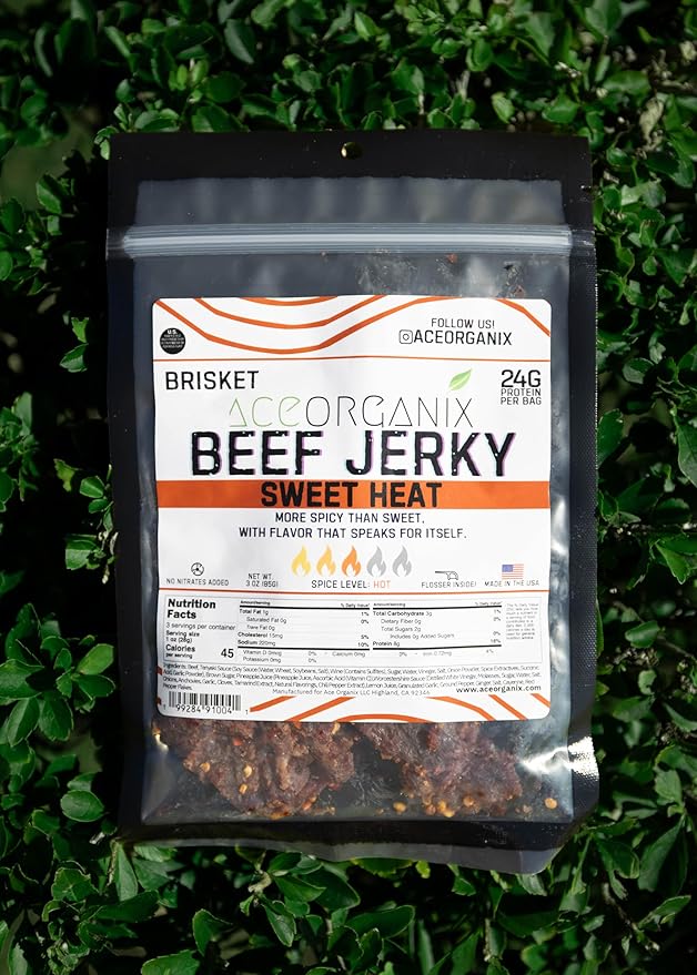 Ace Organix Brisket Beef Jerky 6 Flavor Variety Bundle – Pineapple Serrano Sweet Heat Honey BBQ Teriyaki Salt &amp Pepper and Peppered – Premium High Protein Snack – Clean Ingredients No Added