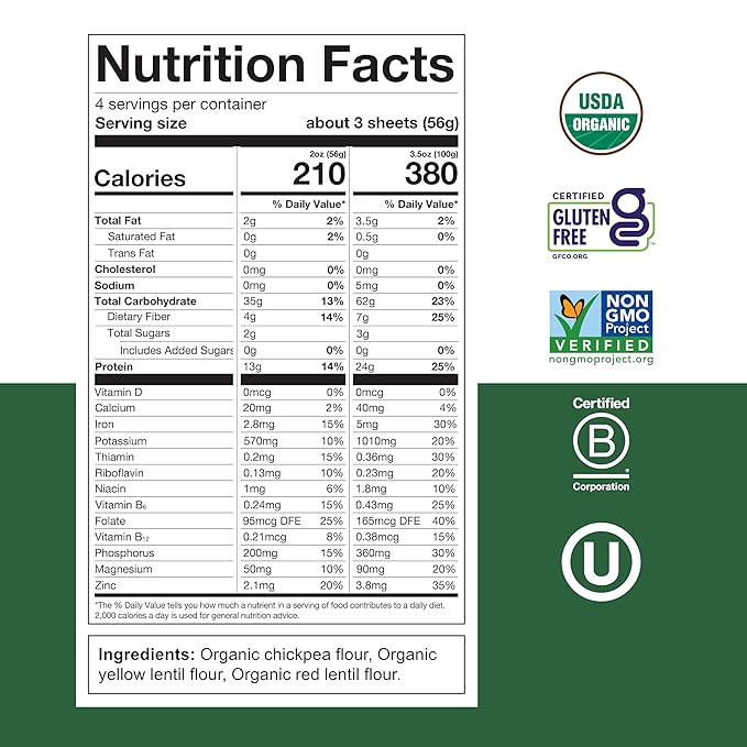 Chickapea Organic Chickpea Pasta - Lasagna - 8 oz (Pack of 6)