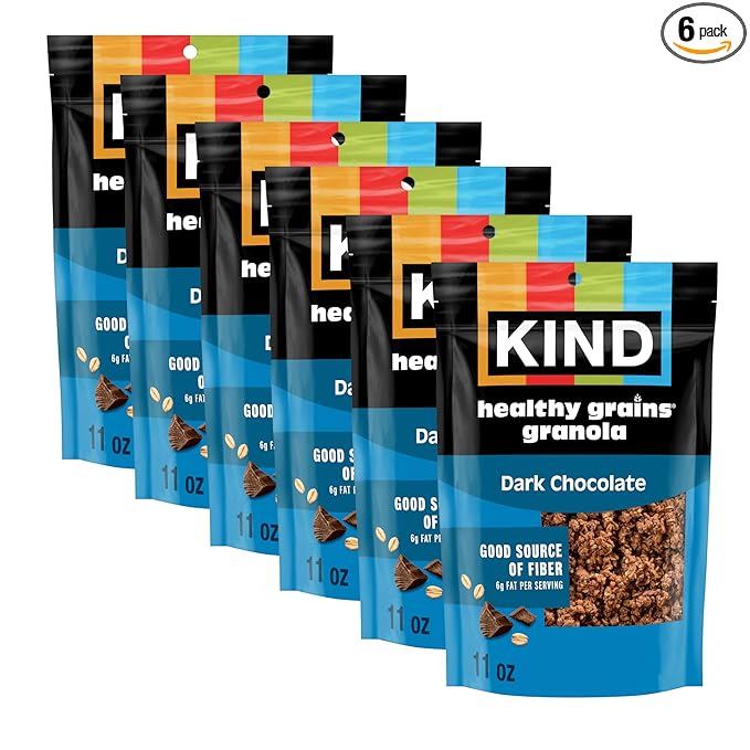 KIND Healthy Grains Granola Dark Chocolate Clusters Healthy Snacks Gluten Free 100% Whole Grains 10g Protein 11oz 6 Count