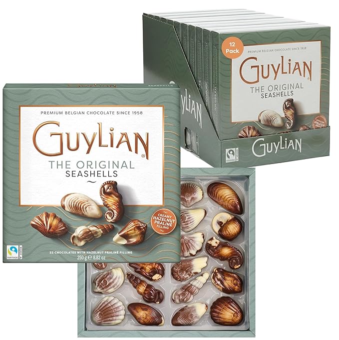 Easter Chocolate Candy Seashells by GuyLian 12 Gift Boxes Gourmet Hazelnut Praliné White Milk &amp Dark Belgian Chocolate Easter Gifts for Kids Basket Stuffers for Adults