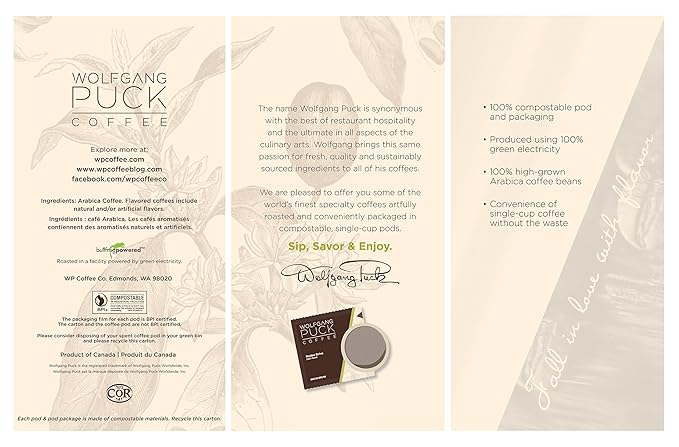 Wolfgang Puck Soft Coffee Pods Fair Trade Organic Colombian 9.5 Gram 18-Count (Pack of 3)