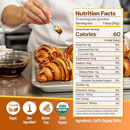 Heaven &amp Earth 100% Organic Date Syrup Silan 52.8oz (2 Pack = 6.6lb) | 1 Ingredient | Natural Honey Alternative | Low Glycemic Index Sugar Replacement | Date Honey | Kosher - Including Passover