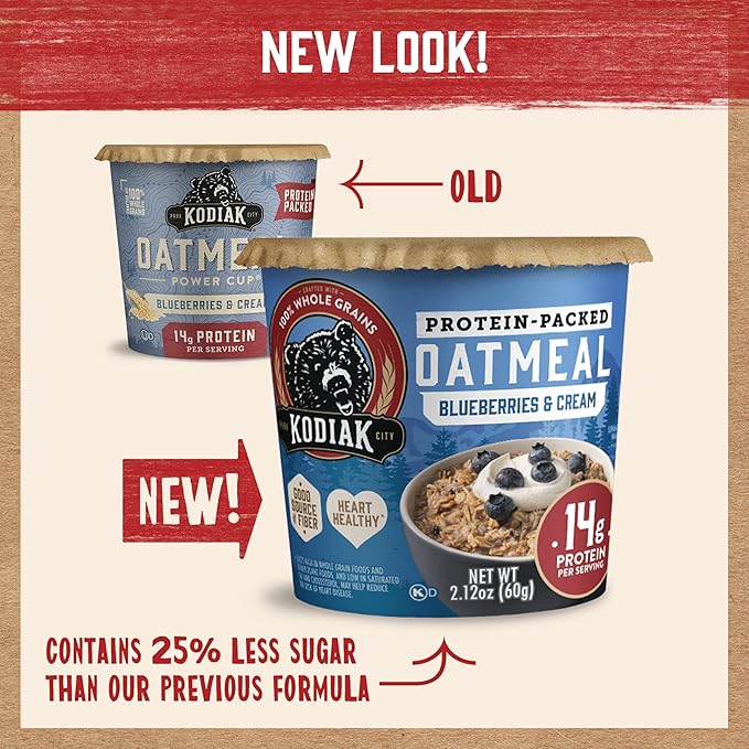 Kodiak Instant Oatmeal Cups Blueberries &amp Cream High Protein 100% Whole Grains (12 cups)