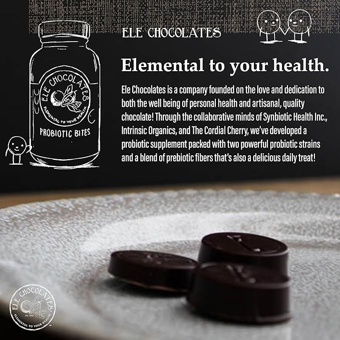Dark Chocolate Daily Probiotic Supplement Bites 3 Billion CFUs for Digestive Gut Health Immune Support for Women Men and Kids 100% Natural and Organic Gluten-Free 2-Pack